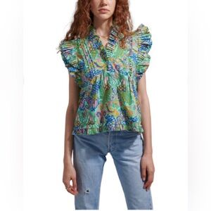 Love The Label Vibrant Paisley Ruffle Sleeve Blouse